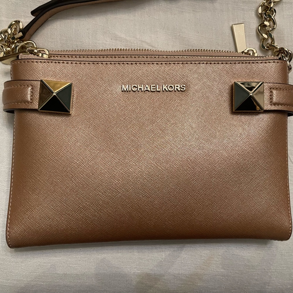 NWOT Michael Kors Leather Studded Double Sided Crossbody—Rose Gold